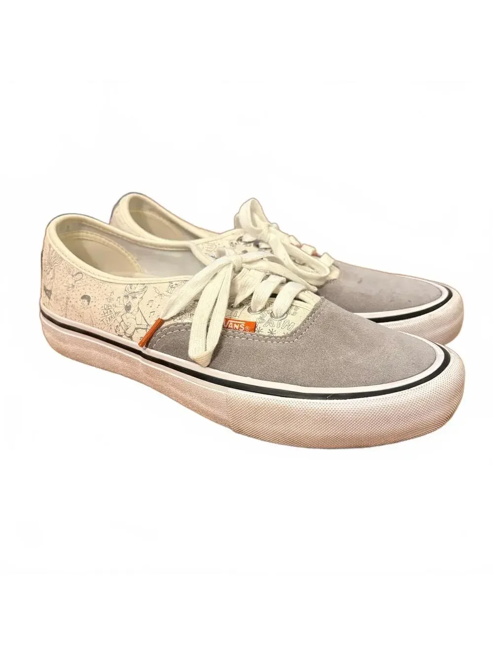 Vans x Daniel Johnston No Comply Gray Cream Lace Up Skate Shoes Men's 8.5 Doodle